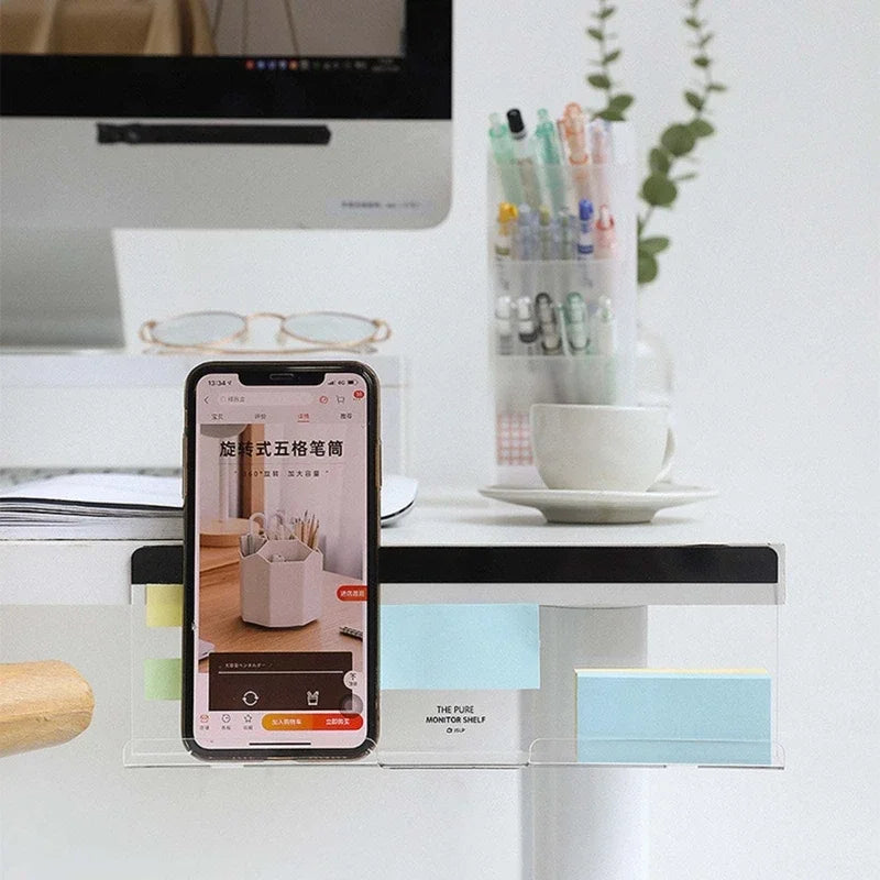 1Message Storage Board Under Computer Monitor，Office Desk Side Storage Rack Message Board Can Hold Phone Charging Memo Stickers