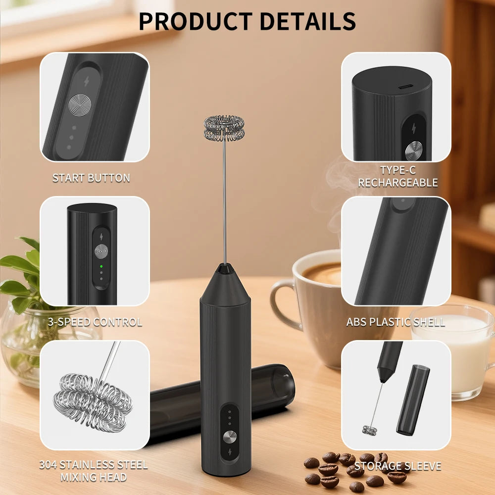 Electric Milk Frother Handheld Foam Maker for Coffee Cappuccino Latte Hot Cold Foam Stainless Steel Whisk Drink Mixer Tool