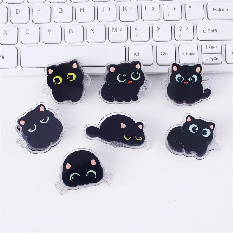 7 pcs Cute cartoon black cat clip acrylic double-sided high-definition pattern paper clip stationery supplies