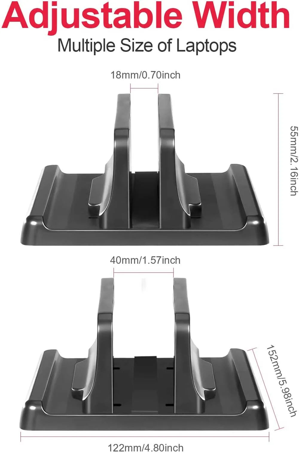 Dual-Slot Vertical Laptop Stand Holder Adjustable Double Desktop Notebook Dock Space-Saving for MacBook HP Dell Chrome Book iPad