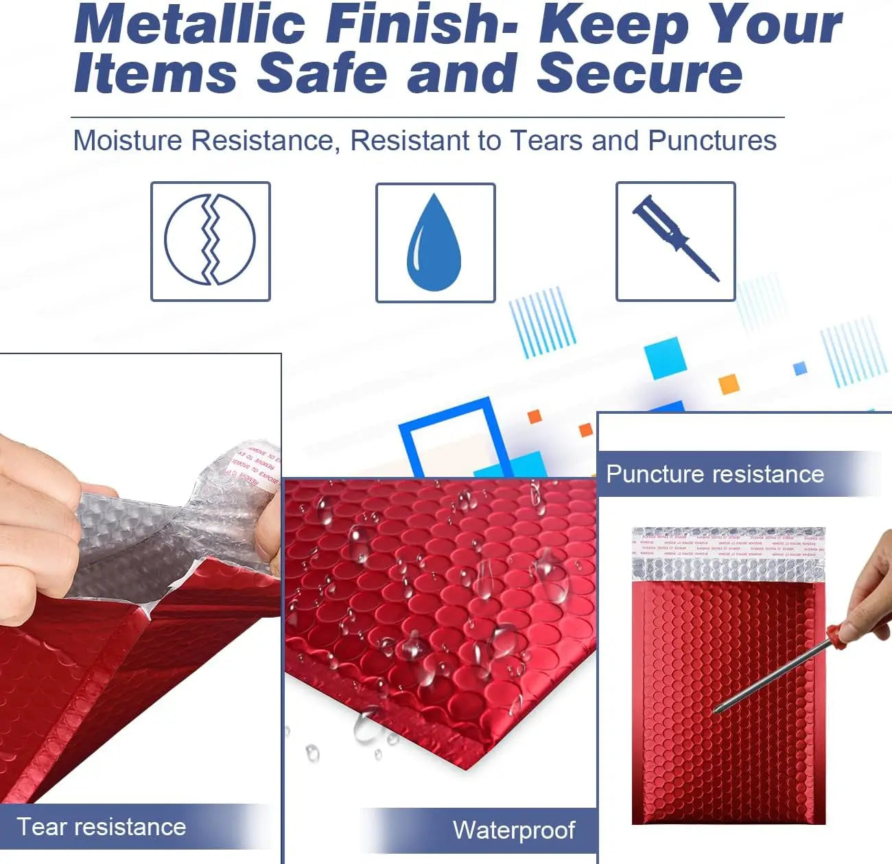 Laser Red 50Pcs Holographic Bubble Mailer Red Mailing Envelope Waterproof Courier Bag Padded Bubble Envelopes Pack Bag