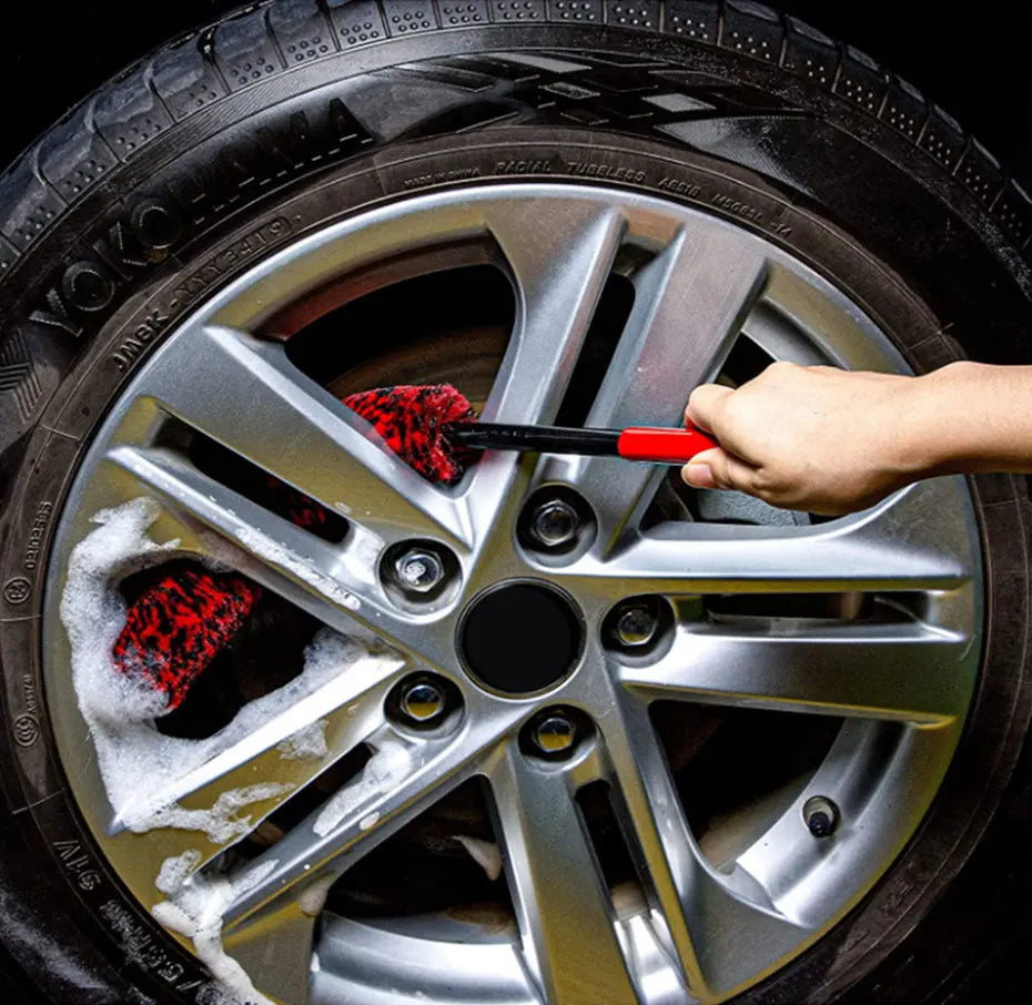 SEAMETAL Car Wheel Detailing Cleaning Brush Woolies Plush Car Rim Tire Wash Brushes Long Handle Bendable Auto Wheel Clean Tools