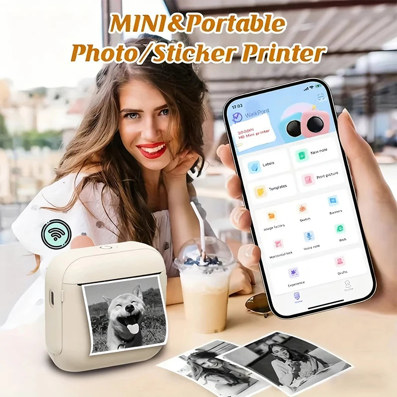 58MM Mini Portable Thermal Printer Pocket Photo Printer Mobile Wireless Bluetooth Adhesive Color Sticker Tags Notes Label Maker
