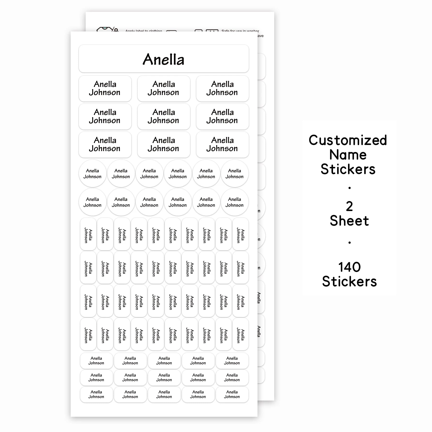 140PCS Personalized Name Stickers Custom Labels, Waterproof Vinyl Name Tags for School Supplies, Bottles, Lunch Boxes