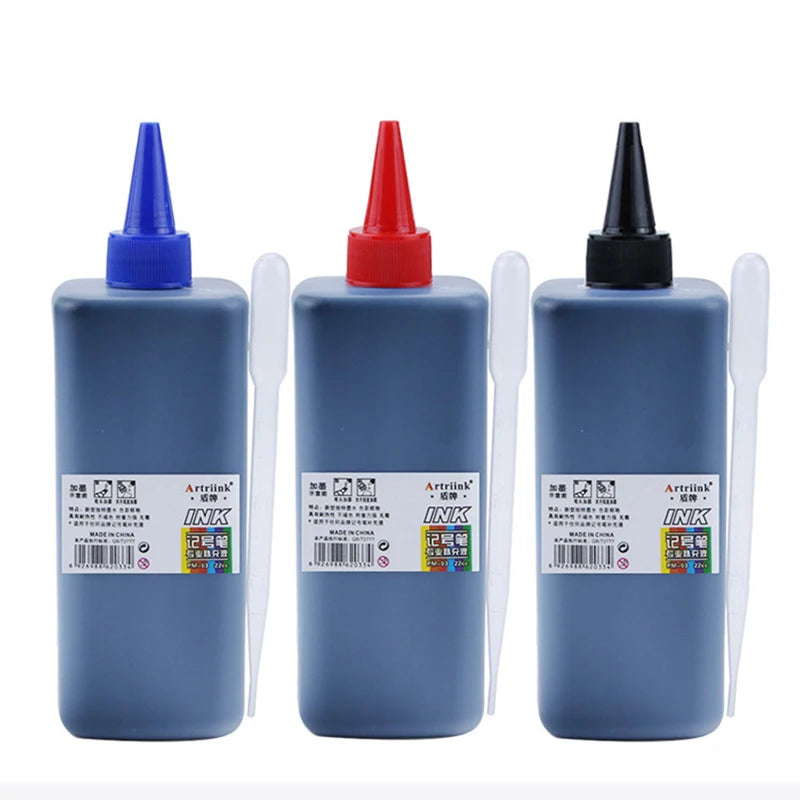 500ML Graffiti ink Permanent Marker Refill Ink - Oil-Based Waterproof for Black/Red/Blue Markers (Bulk Bottle, Non-Erasable)