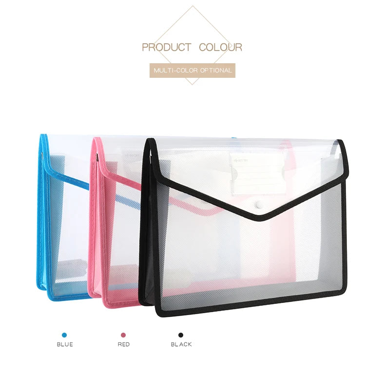 1Pcs Transparent A4 Waterproof File Folder with Press Button Plastic Document Bag for Data Storage Office Supplies