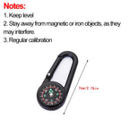 Outdoor Compass Carabiner Mini Camping Keychain Mountaineering Hiking Backpack Buckle with Compass Survival Children Gifts