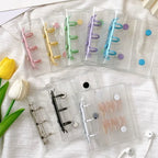 Mini Transparent 3 Ring Binder Covers, Beaded Storage Soft Notebook Closure Loose Leaf Folder Round Ring Cover Protector Button