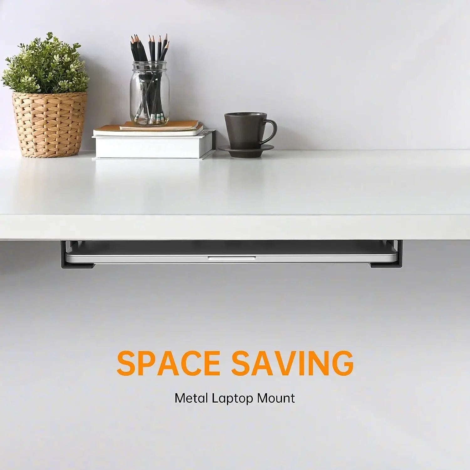 Under Desk Laptop Mount Metal Under Desk Shelf Holder for Laptop for Mac Mini Macbook Keyboard with Anti-Scratch Silicone