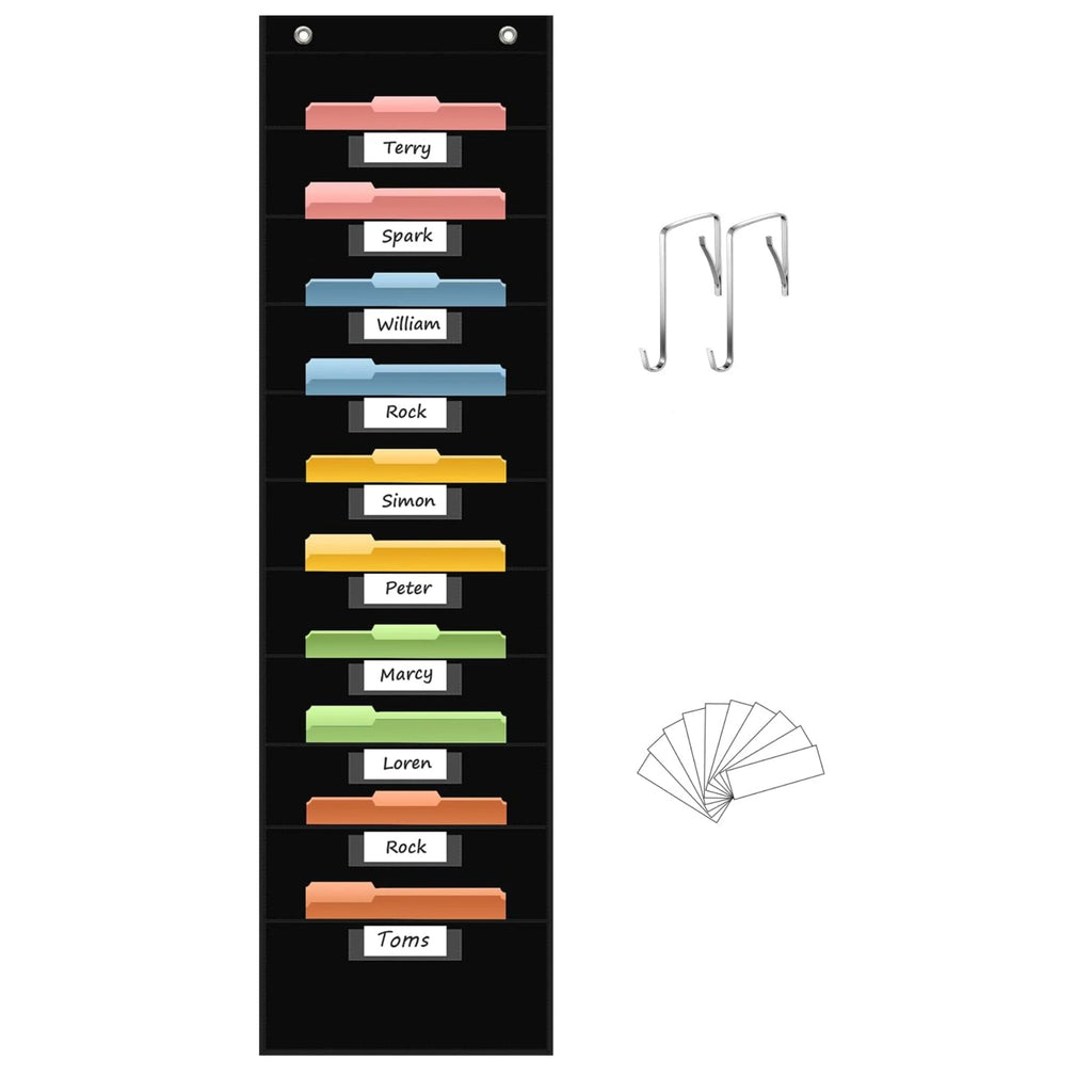 12 Pocket File Storage Chart Wall-Mounted Organizer with Hooks And Labels for  Office Organization Hanging Pocket Folder Rack