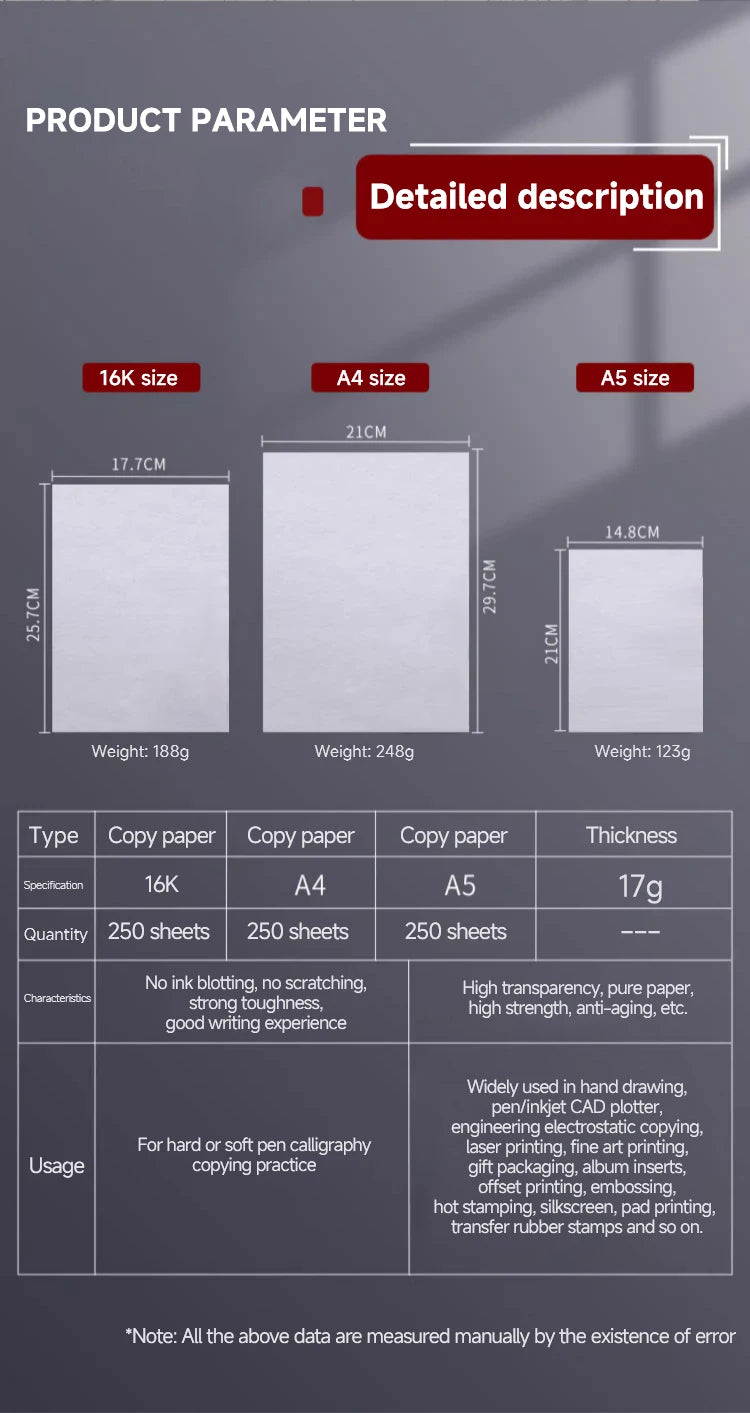 Angel Mark Translucent Copying Paper Copy Paper 16K/A4/A5 For Drawing Calligraphy Craft Writing Sketching Painting Art Supplies