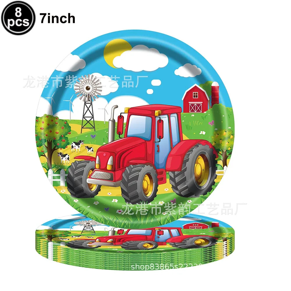  Green Tractor Birthday Party Supplies Farm Tractor Paper Plates Cup Napkins for Tractor Birthday Party Decoration Supplies