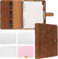 New Leather A5 Binder 6 Ring Binder Notebook - PU Leather Refillable Notebook with Binder Pockets, Dividers, Refill Paper
