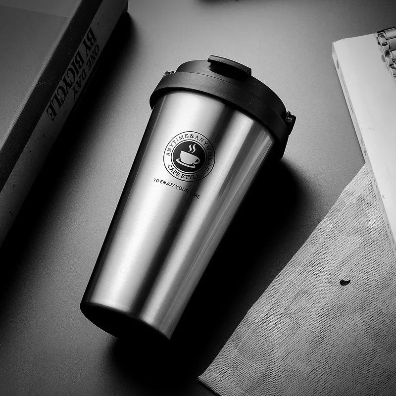 16Oz InsulatedCoffeeCupCoffeeThermosFlask with Leak Proof Lid AndHandle 304 Material Double Wall Insulation and Leak ProofDesign