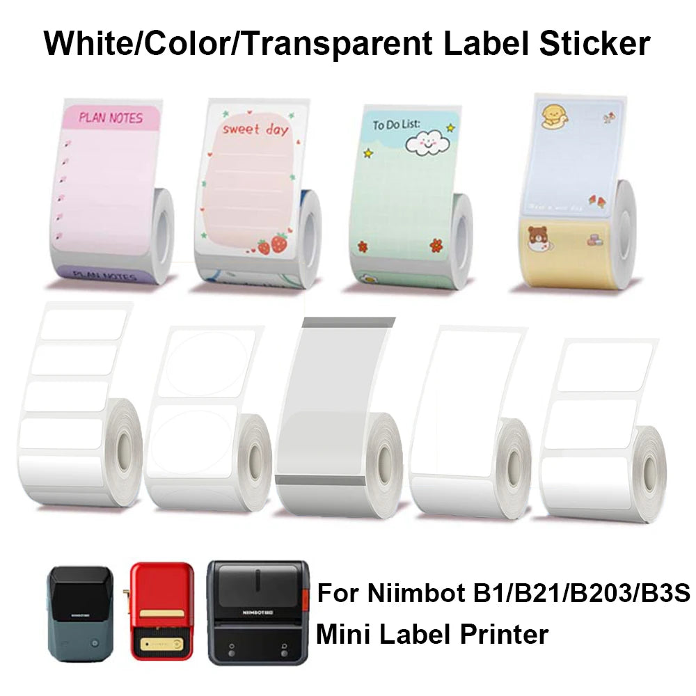 Original Niimbot B21/B3S/B1/B203 Colorful White Transparent Label Sticker  Self-adhesive Waterproof  Price Tag Thermal Paper
