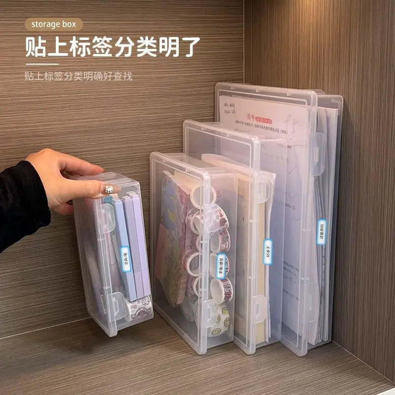Plastic Document Organizer Organized Clear Square Shape Storage Box Organizing Box With Buckles Certificate File Storage Case