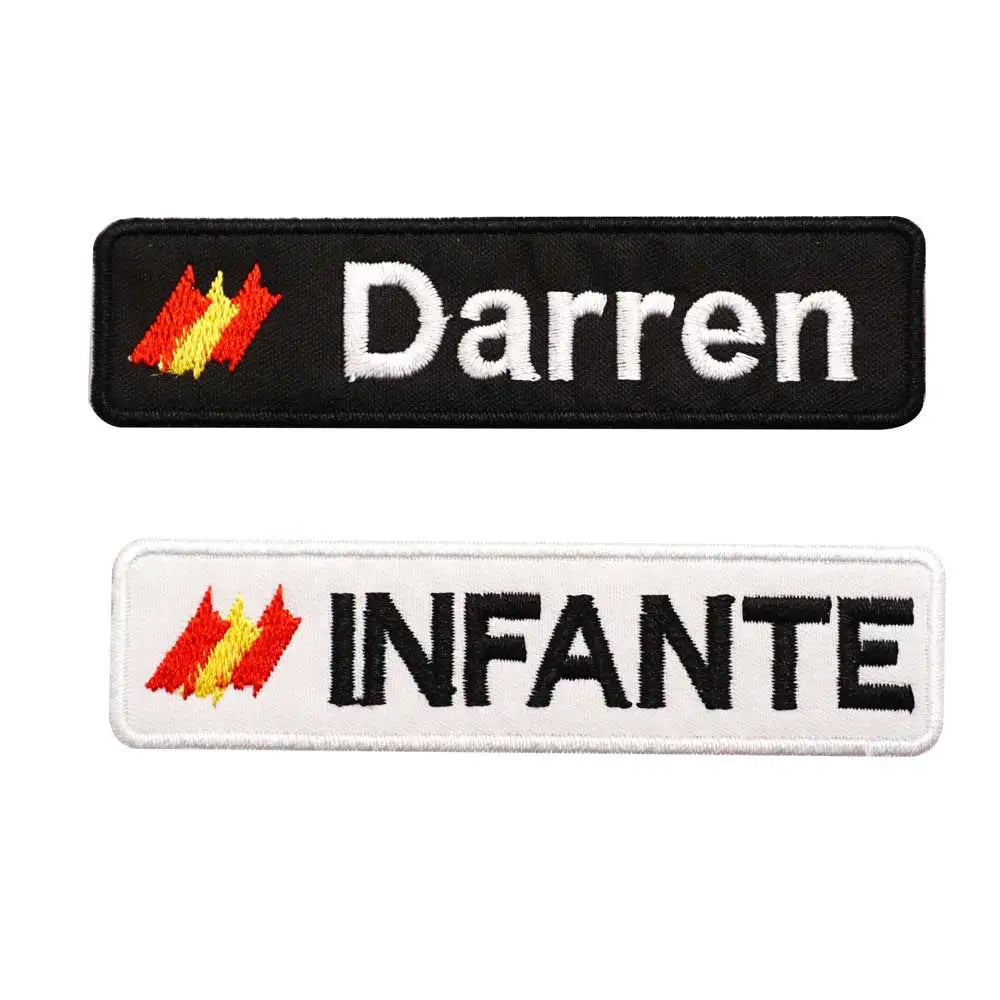 Custom Spain Name Tags Army Blood Number ID Embroidered Patches with Iron on Hook Backing