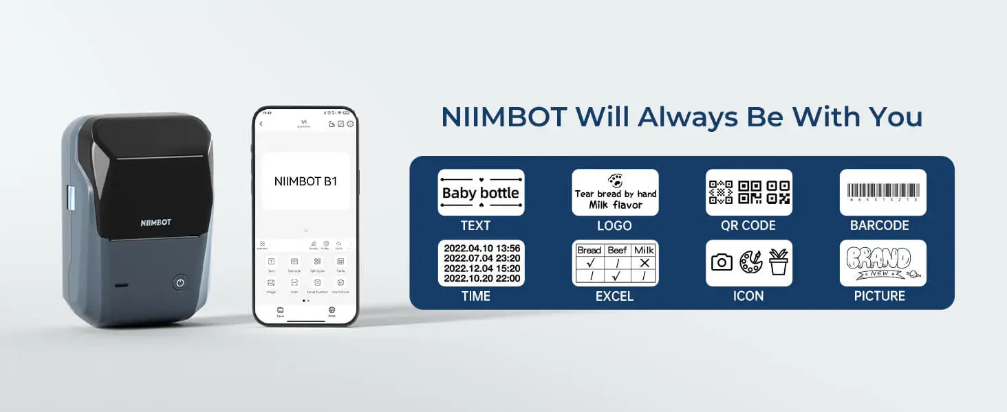Niimbot B1 Mini Bluetooth Thermal Label Printer Portable Self-Adhesive Sticker Maker, Pocket Thermal Label Machine, Compatible With Mobile Phone & PC, Ideal For Home Office School Small Business Organization