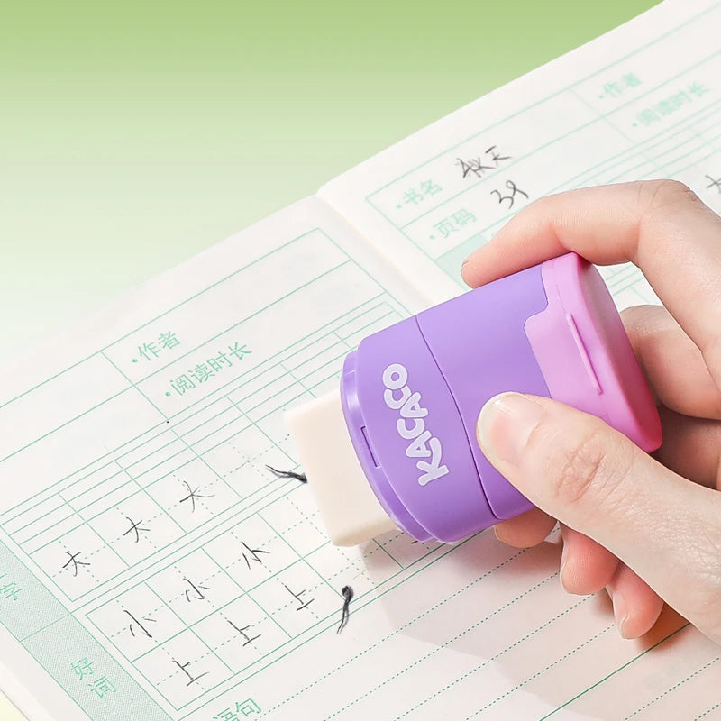 M&G Pencil Sharpener with Eraser Two in One Double Hole Designing Student Pencil Eraser Less Crumbs Clean Replaceable Core