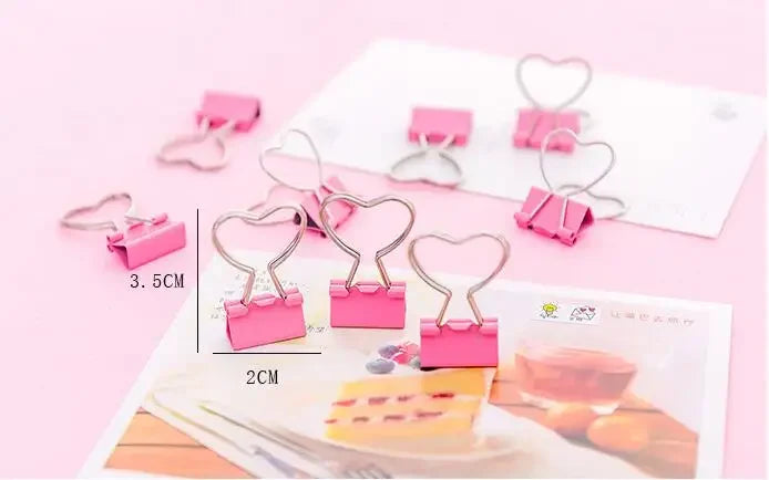 10PCS Binder Clip Heart Shape Metal Binder Clips Photos Tickets Notes Letter Paper Clip Office Study Binder Clips
