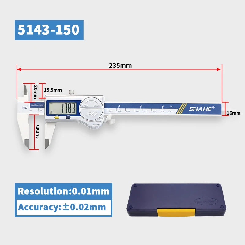 SHAHE Digital Caliper IP67 Coolant/Water/Dust Proof ,150/200/300mm Stainless Steel Digital Vernier Calipers Measuring Tool