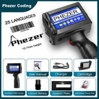 Phezer P15 Handheld Inkjet Printer 12.7/25.4mm Portable Label Printer Expiry Date Batch Code Logo QR Barcode 28 Languages