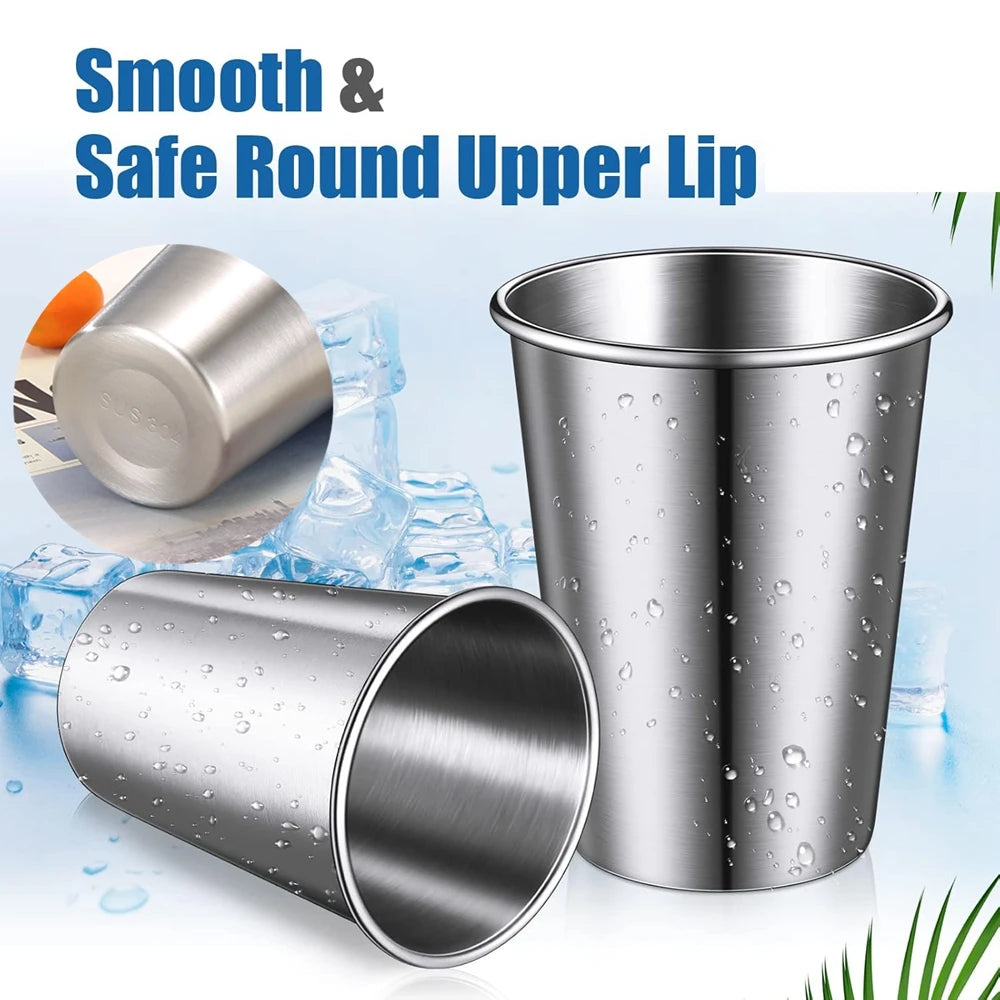 5 Pack Stainless Steel Cups Pint Cup Tumbler Metal Cups Stackable Cup 350ml Metal Drinking Glasses for Travel Outdoor Camping