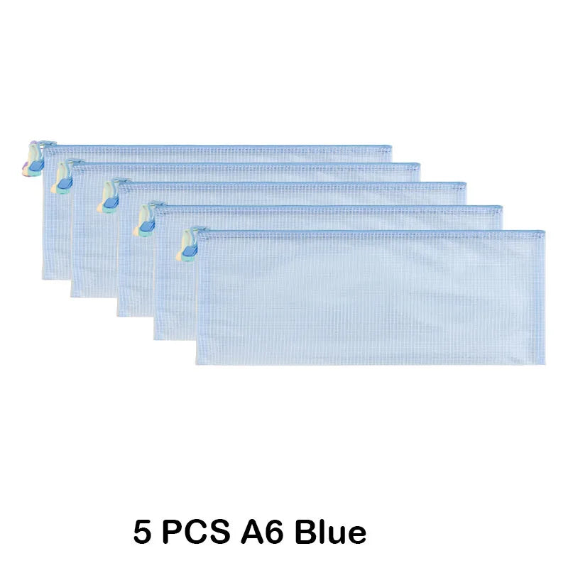 5 PCS A4 A5 A6 Mesh Zipper Pouch Document Bag Waterproof Zip File Folder Storage Bags A4 A5 A6 Office School Supplies Stationery