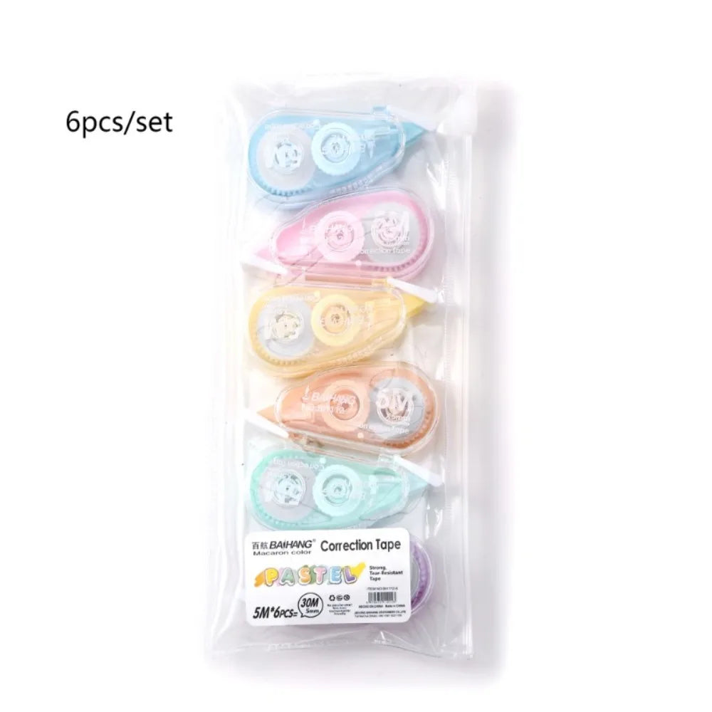 6Pcs/set Bagged Macaron Correction Tape Kawaii Colorful Correction Band 5m*6mm Students Correction Stationery Office Supplies