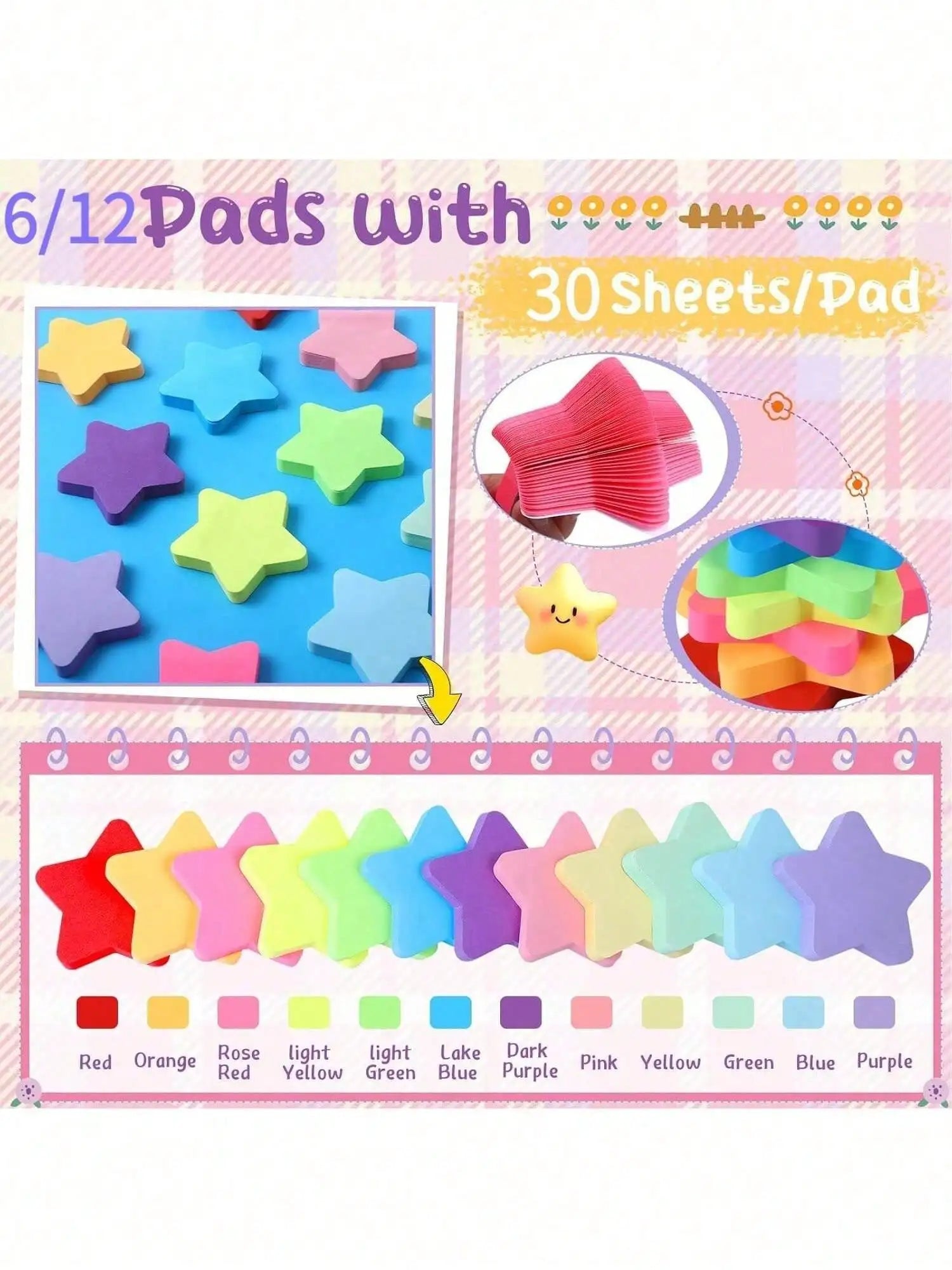 Star-Shaped Fluorescent Sticky Notes, 8 Colors, 30 Sheets Per Pack, Suitable For Office Supplies, Notebooks, Desk Accessories, Back To School Season