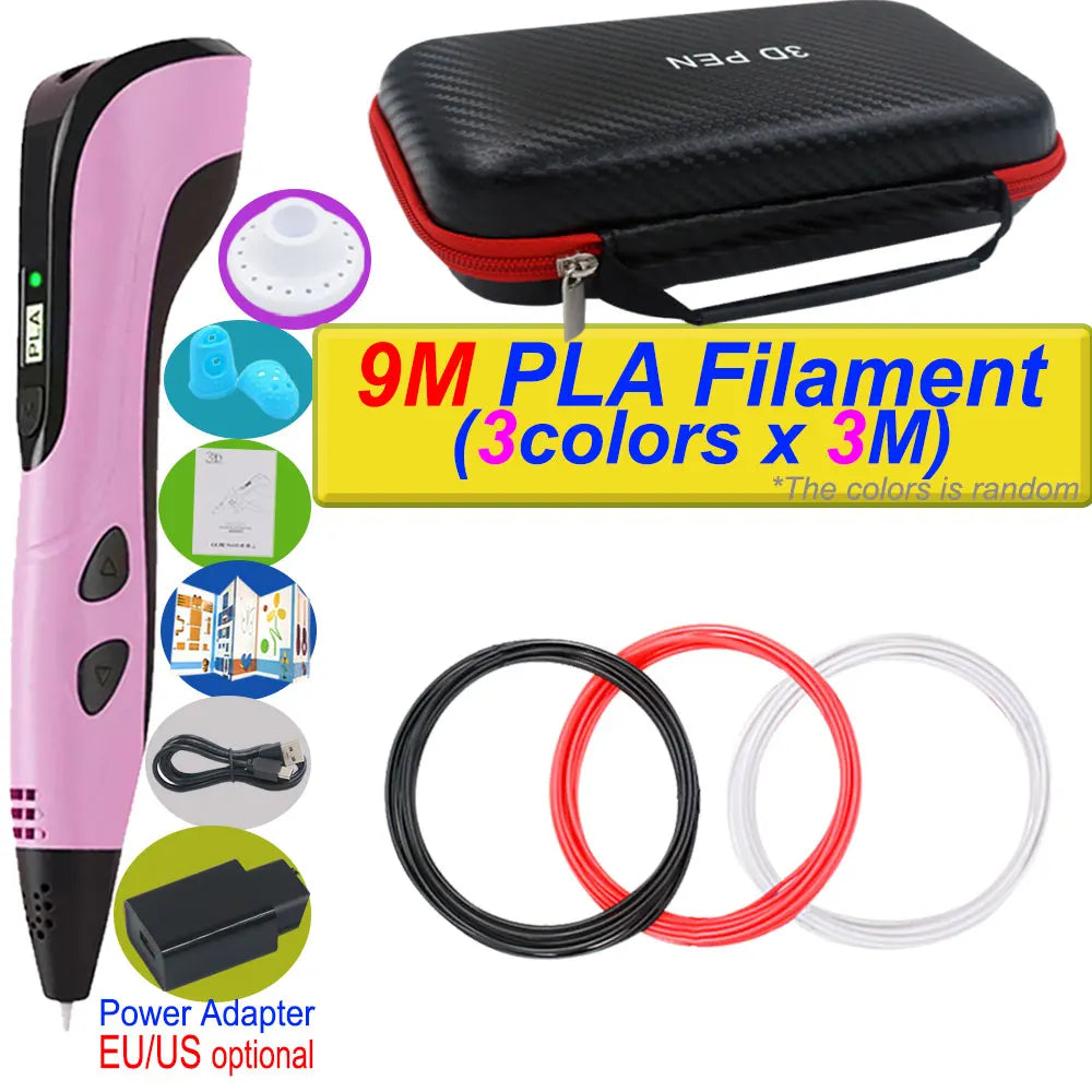 2026 New 3D Printing Pen DIY Three-dimensional Painting Children Toys With LCD Screen Power Adapter 200M PLA Filament Toys Gift