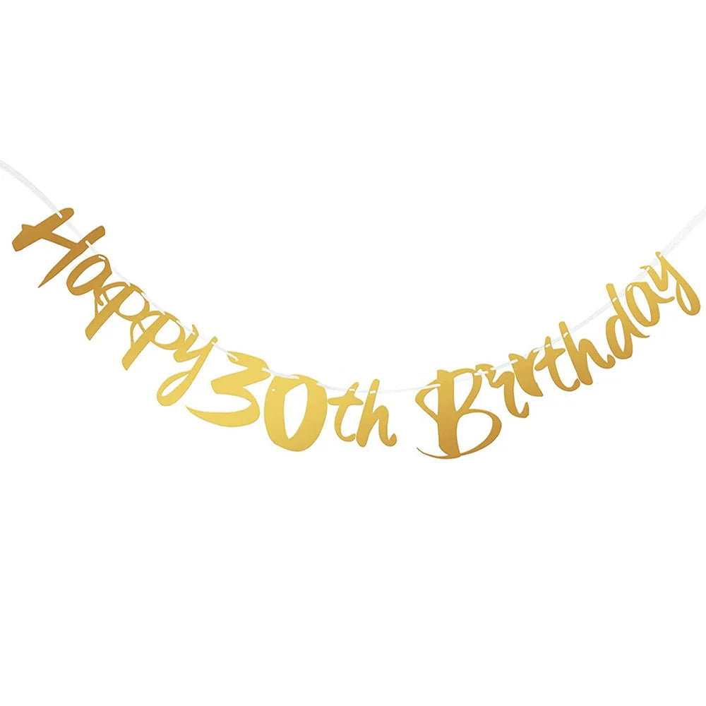 Happy Birthday 30 Year Old Disposable Tableware Black Gold Plate Tablecloth Banner For 30th Birthday Party Decorations  Supplies
