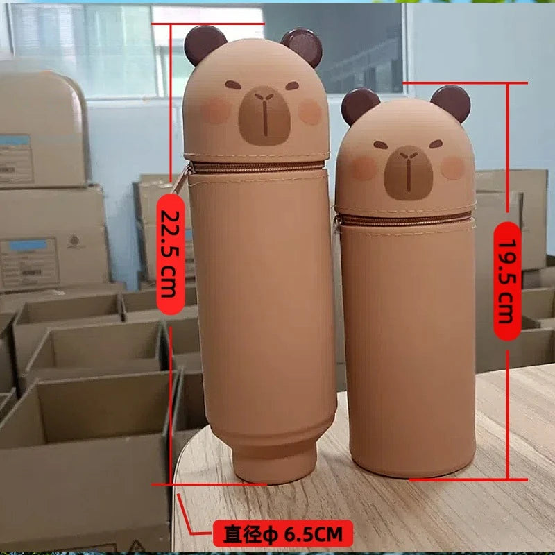 1PCS Kawaii Animals Silicone Telescoping Pencil Case Student Large Capacity Stationery Bag Giraffe/ Bee/Panda Learn Stationery