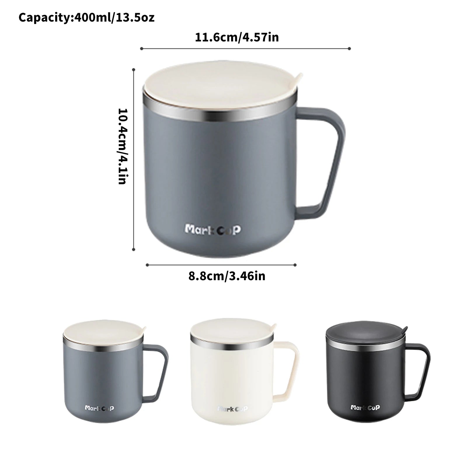 400ml 304 Stainless Steel Coffee Mugs Portable Cups Heat Insulation Anti-fall Thermos Mug Home with Cover and Handle Mug