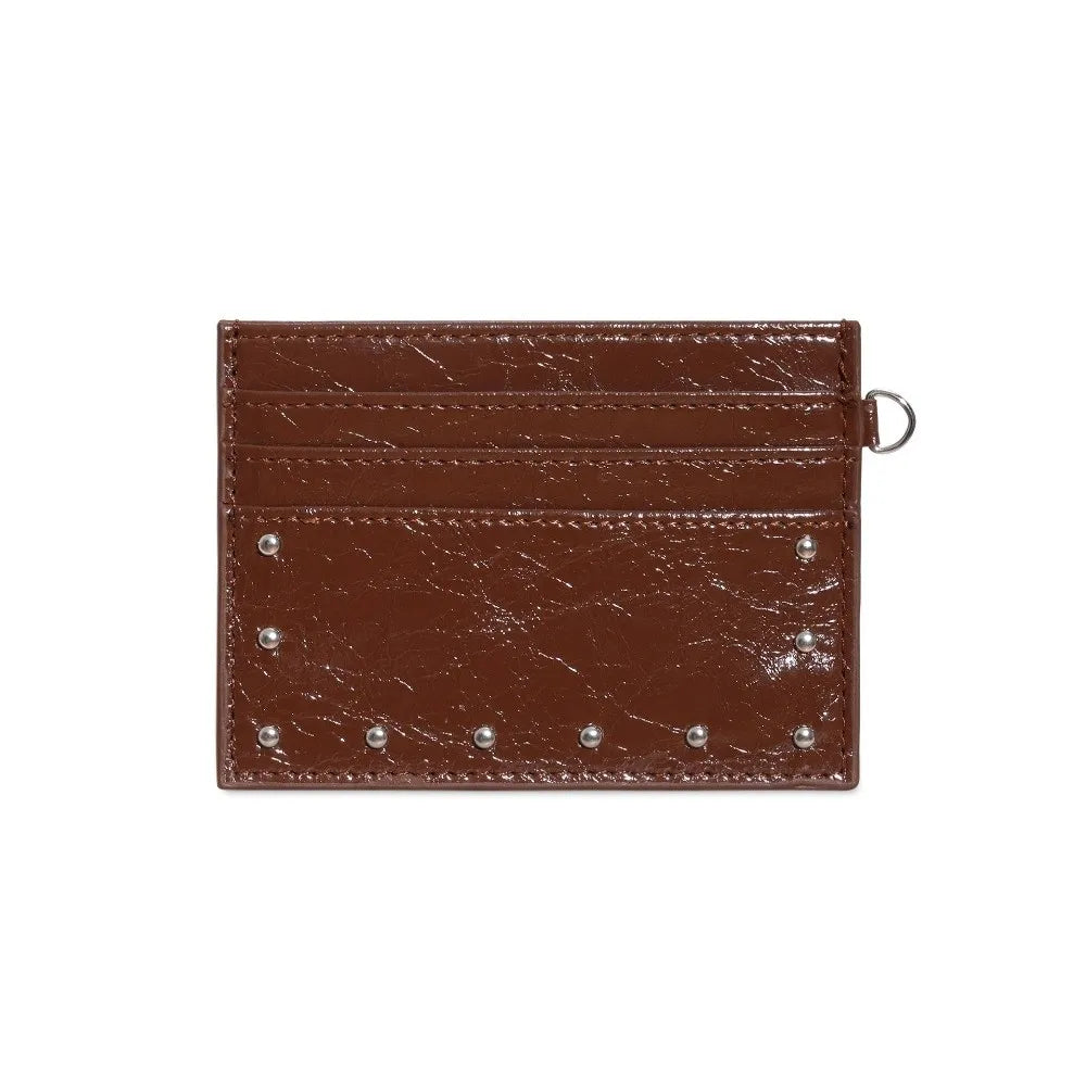 Compact Ultra Thin Cracked Leather Card Wallet Mini Size Multiple Slots Rivet Card Holder Solid Color PU Coin Purse Student