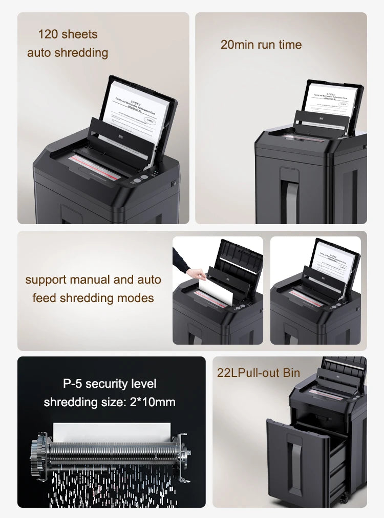 Broyeur De Papier P-5 200 Sheets Waste Paper Shredder P5 Normal Size 2*10mm Auto Feed Electricity Powered Comet Z-500 Office 22L