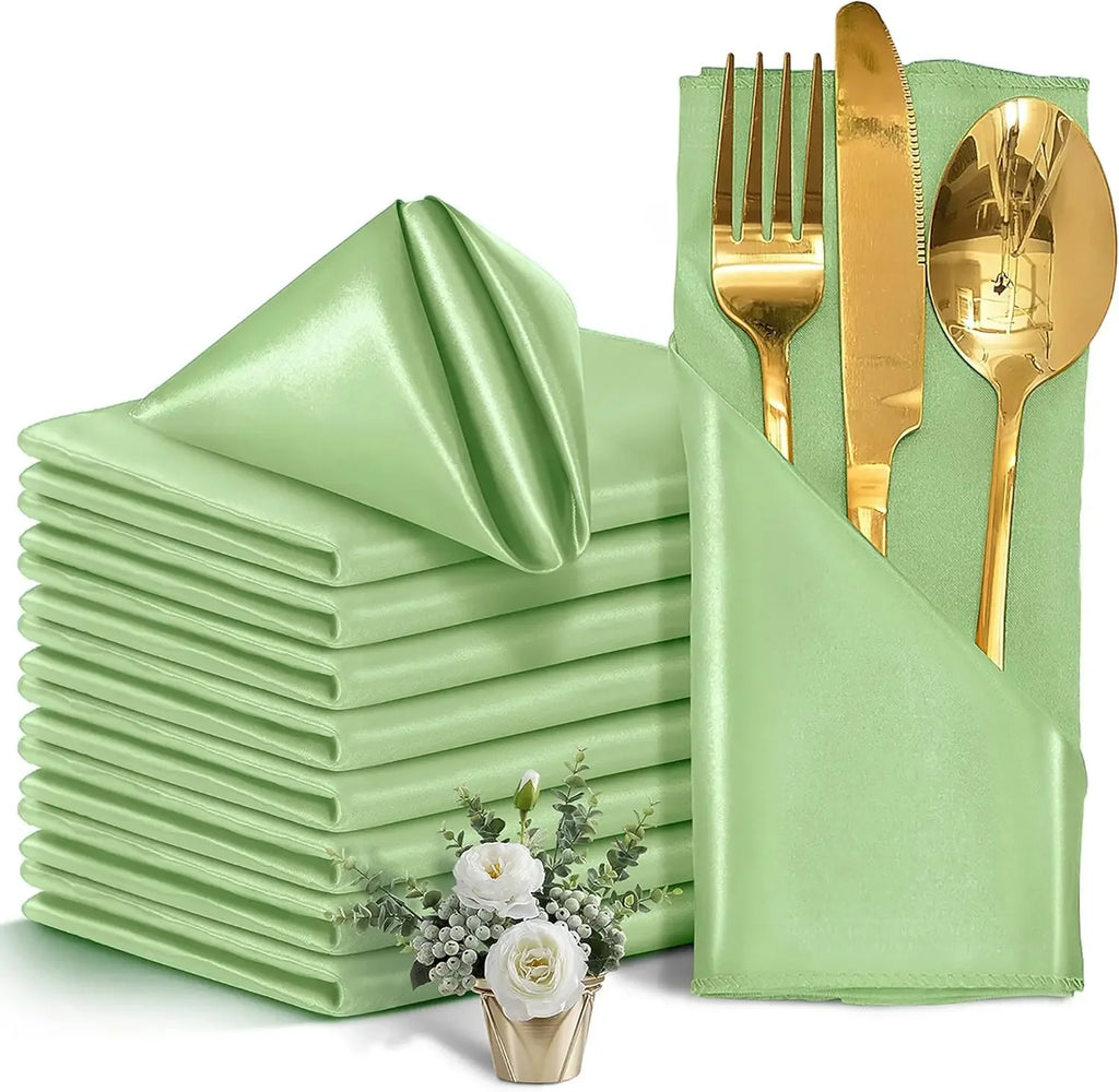 12 Pack Satin Cloth Napkins, 30x30cm Silky Wedding Napkins Cloth, Luxury Dining Table Cloth Napkins for Birthday Holiday Party