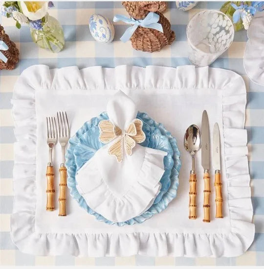 1 Pcs 100% Linen Napkins Wedding Dinner Solid Color Flounce Placemats Ruffle Edge Classical Custom Home Table Napkin