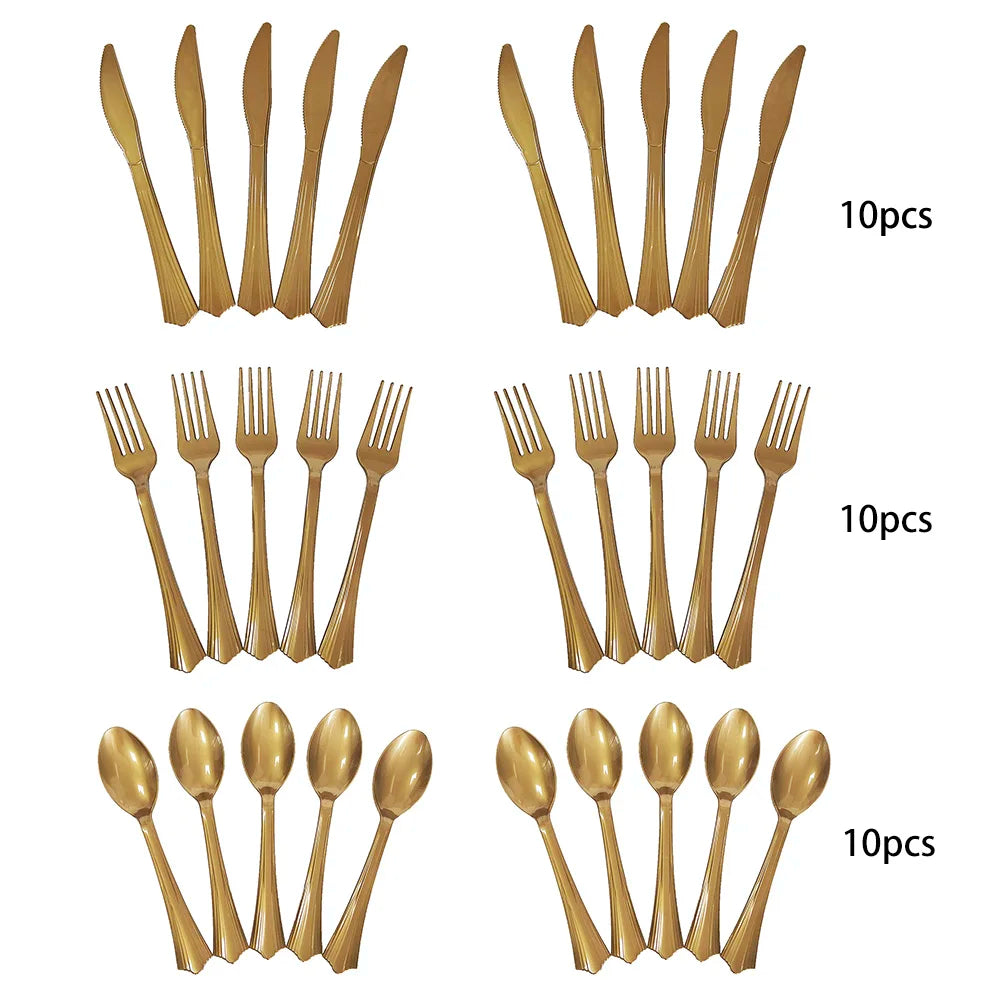 Rose Gold Disposable Knife Fork Spoon Cutlery Set Disposable Tableware Birthday Party Decorations Wedding Baby Shower Supplies