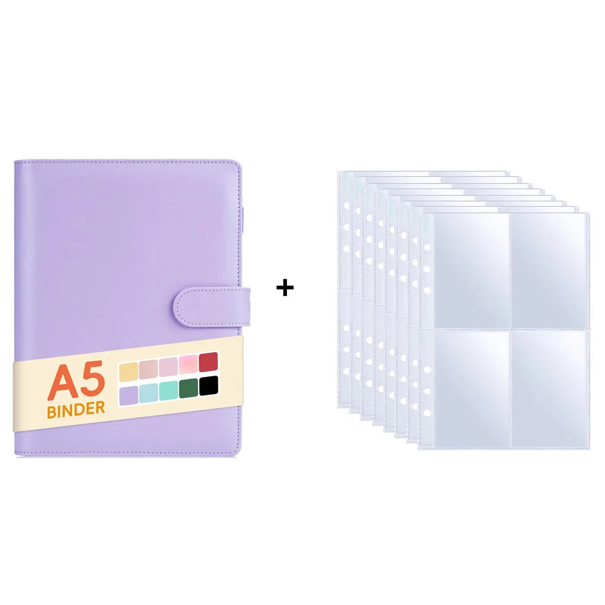 A5 Notebook Photocard Binder with 10 Pockets Sleeves, 6 Ring  PU Leather Binder Loose Leaf Personal Organizer Photo Binder Book