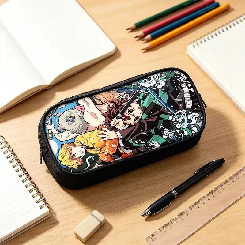 Nime Demon Slayer Kimetsu No Yaiba Pencil Pen Case Stationery Bag Pouch Holder Box Organizer for Teens Girls Adults Student.