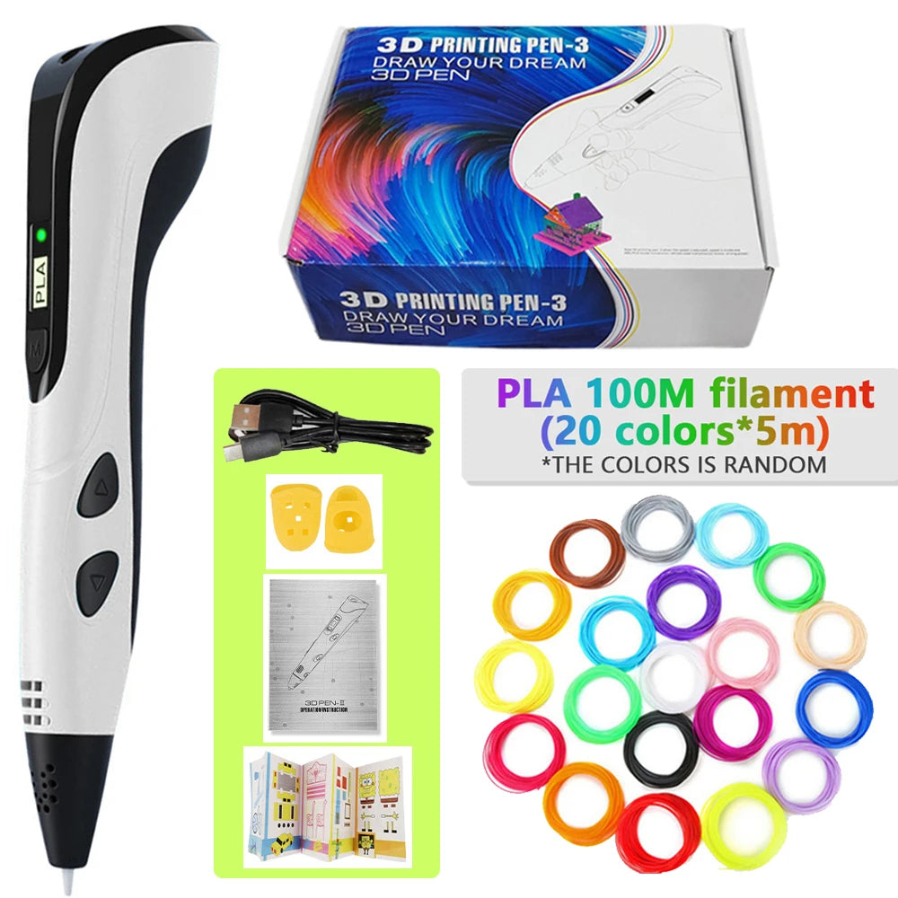 3d Pen for kids Creatived Toy DIY 3D Printing Pen Type-C Rechargeable 3D Pens Set with 200M PLA Filament for Children Gift