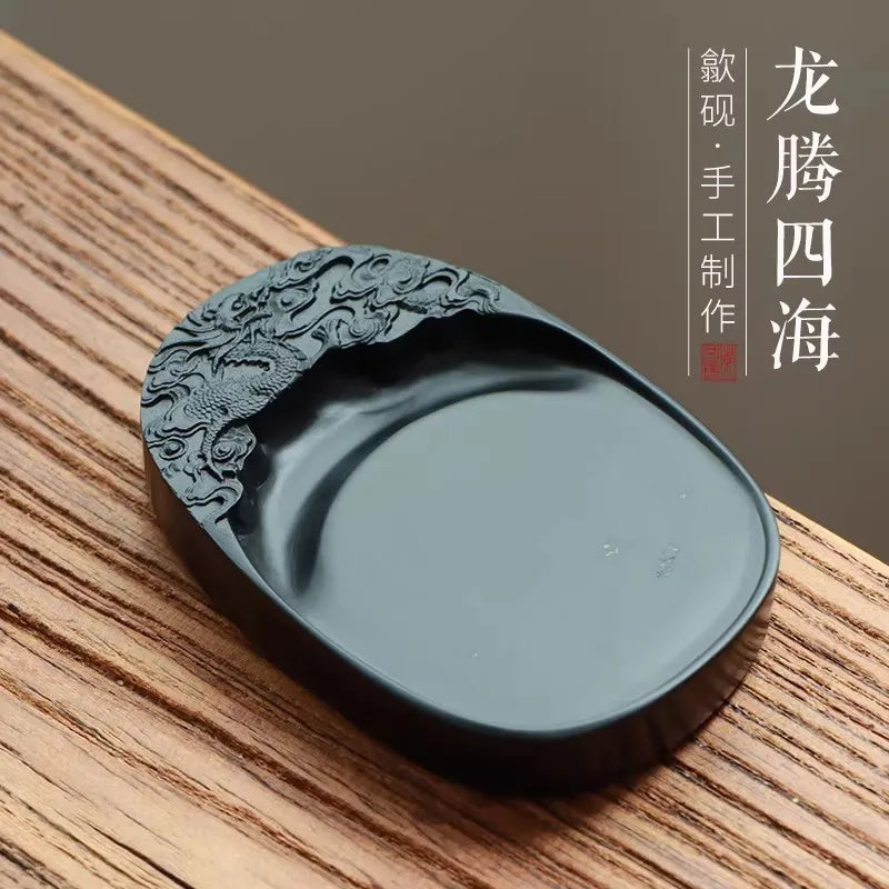 Chinese Calligraphy Ink Stone Carved Dragon Pattern, Traditional Shezhou Inkstone for Painting