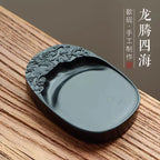 Chinese Calligraphy Ink Stone Carved Dragon Pattern, Traditional Shezhou Inkstone for Painting