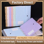 1 Folder + 6 Document Pouches, Transparent 3-Ring A4 Binder With 11-Hole Loose Leaf Pockets School Office Document Organizer