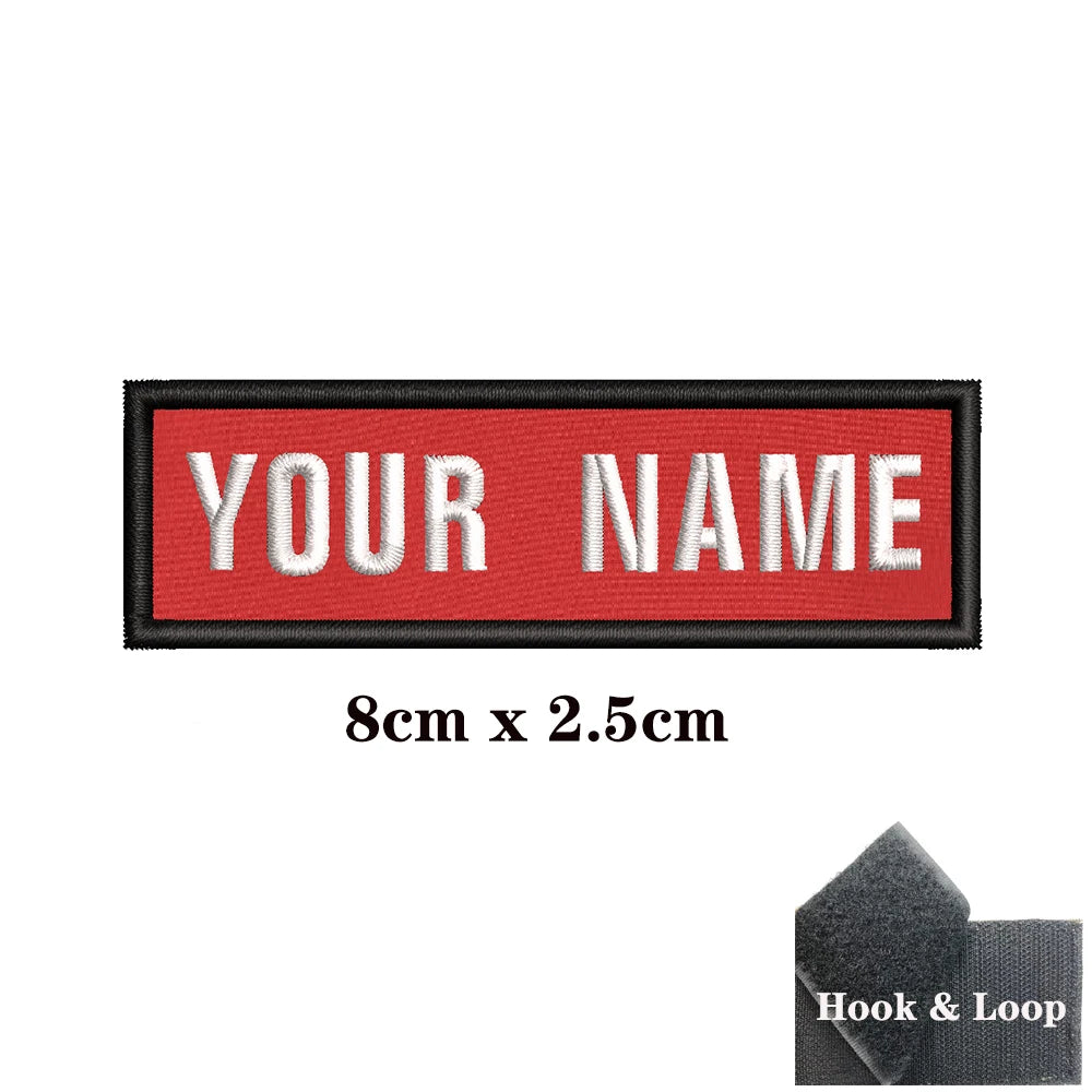 1PC Custom Personalized Name number Patch Stripes Badge tags chevrons Armband Iron On Or Hook Loop embroidered red