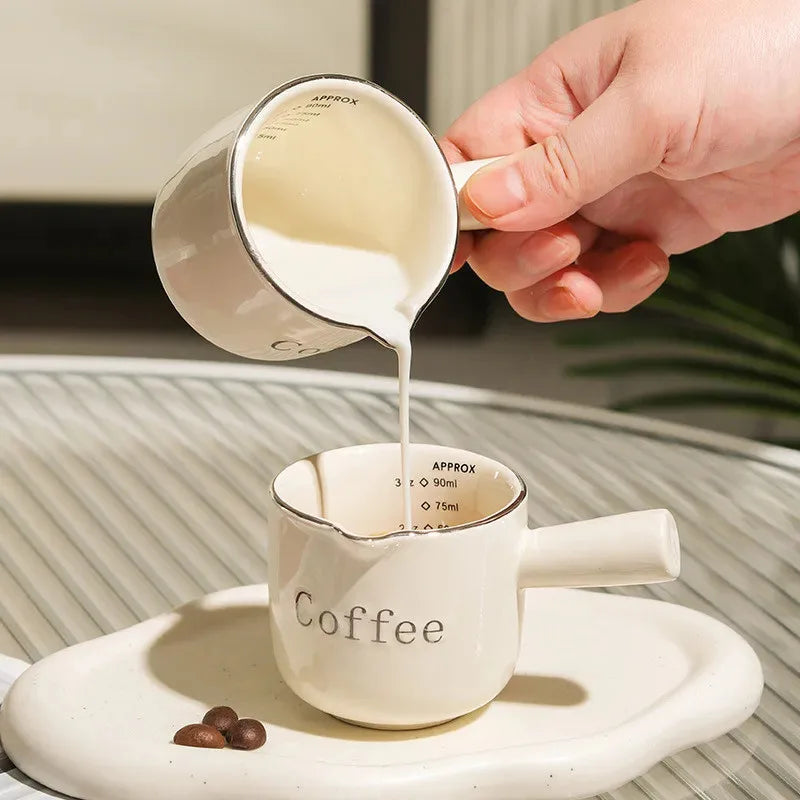 Espresso Coffee Ceramic Small Milk Cup Wth Scale Coffee Measuring Cup Extraction Cup With V-Shaped Mouth Pitcher