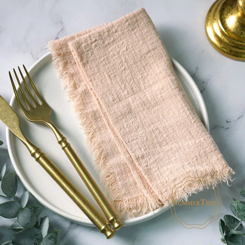 12PCS Napkins 41x41cm Cotton Cloth Gauze Retro Burr Rustic Kitchen Towel Dining Place Mat Wedding Party Linen Napkin Table Decor