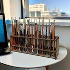 67-Slot Wooden Brush Holder Premium Double-layer Durable Artist Desk Organizer Pencil Paint Brushes Storage Art Craft