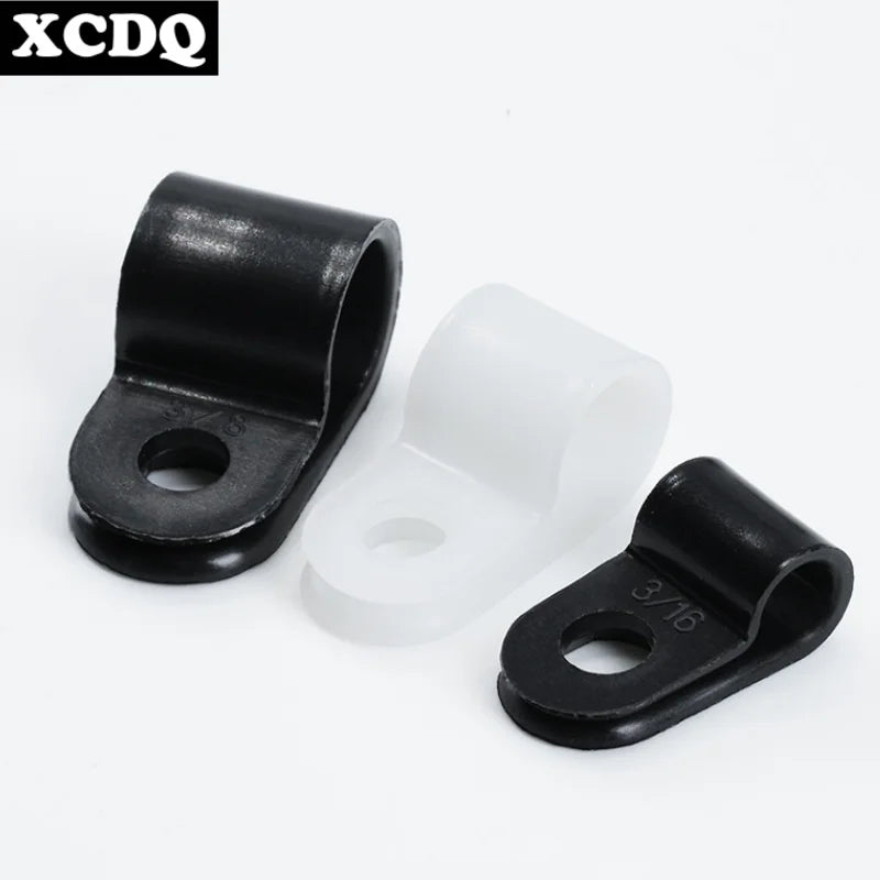 100pcs White R Shape Cable Clips Screw Fixing Nylon PA66 Plastic Desk Office Electric Wire Holder Fastener Management